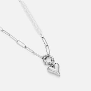 Ketting lux parels hartje zilver