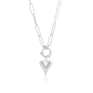 Ketting lux parels hartje zilver