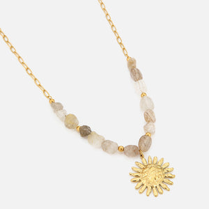 Natural stone necklace with sun - Goud