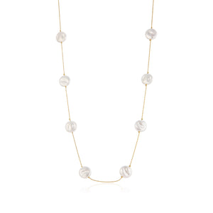 Long necklace with flat pearls