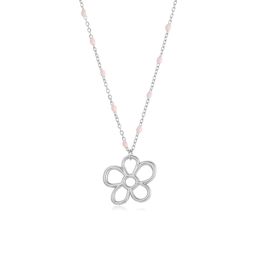 Ketting roze kralen bloem