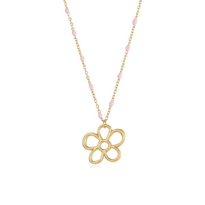Ketting roze kralen bloem goud