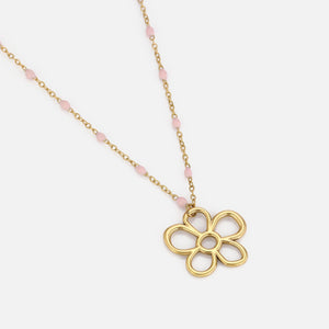 Ketting roze kralen bloem goud