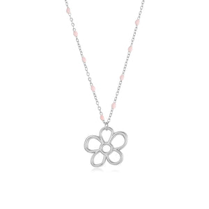 Ketting roze kralen bloem zilver