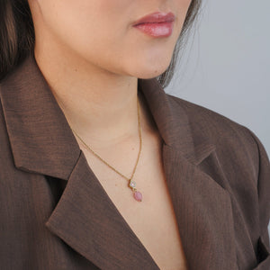 Ketting roze steen met zirkonia goud