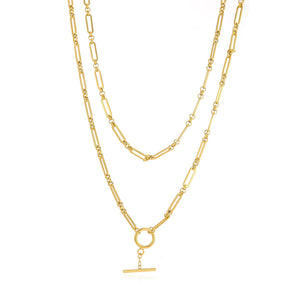 Medium-length double-layer necklace with T-bar clasp