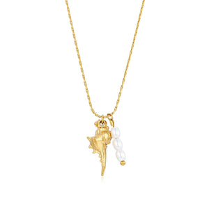 Ketting zeeschelp parels goud