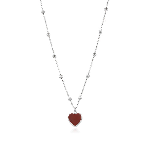 Long burgundy-red heart necklace