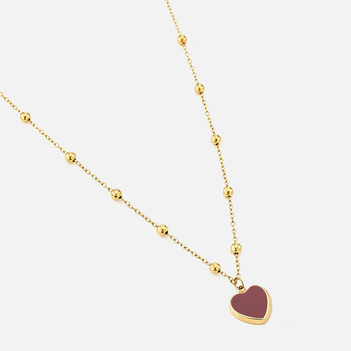 Long burgundy-red heart necklace