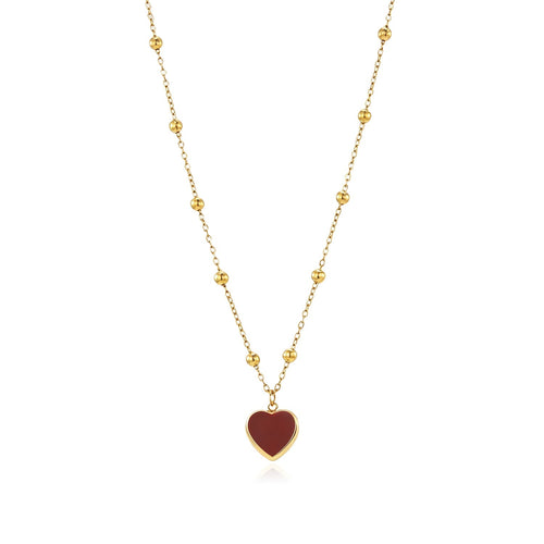 Long burgundy-red heart necklace