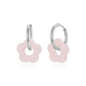 Oorbellen bloem roze zilver