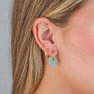 Oorbellen bloem turquoise goud