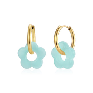 Oorbellen bloem turquoise goud