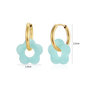 Oorbellen bloem turquoise goud