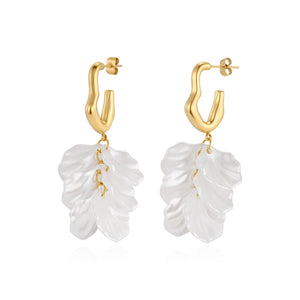 Oorbellen flora wave goud/wit