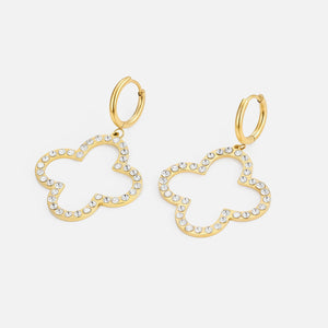 Oorbellen grote klaver met strass goud