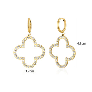 Oorbellen grote klaver met strass goud