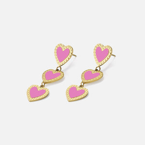 Oorbellen hangende hartjes roze