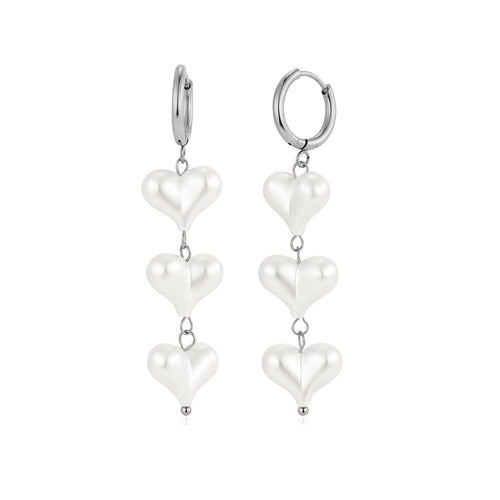 Dangling heart pearl earrings