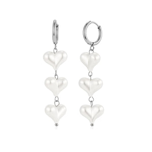 Oorbellen hangende parel hartjes zilver