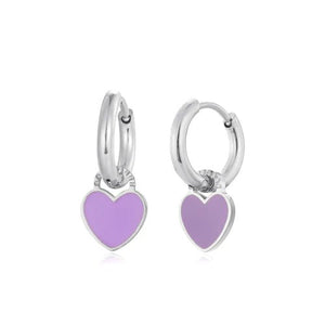 Oorbellen hartje paars zilver