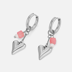 Oorbellen lux hart kralen zilver