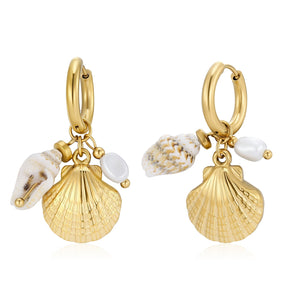 Oorbellen schelp bedels goud