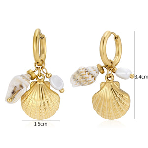 Oorbellen schelp bedels goud