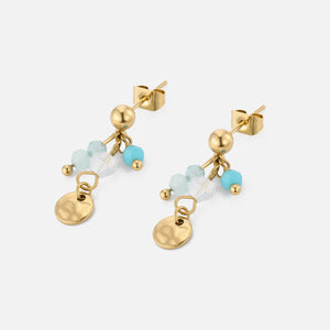 Oorstekers blauw gekleurde kralen goud