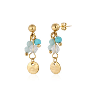 Oorstekers blauw gekleurde kralen goud