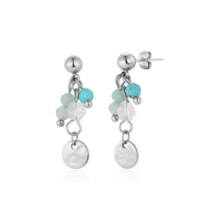 Oorstekers blauw gekleurde kralen zilver