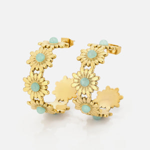 Flower stud earrings with turquoise stones - Goud