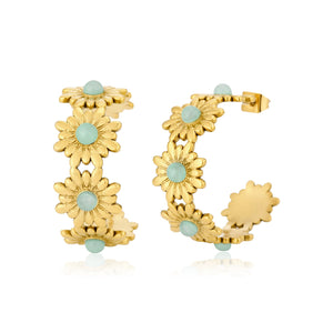 Flower stud earrings with turquoise stones