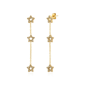 Oorstekers drie hangende sterren goud