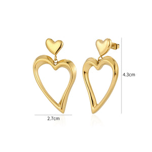 Oorstekers dubbel fancy hart goud