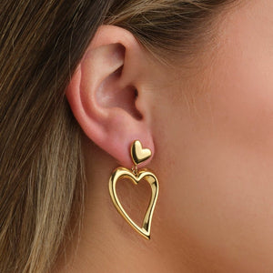 Oorstekers dubbel fancy hart goud