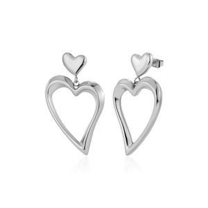 Oorstekers dubbel fancy hart zilver