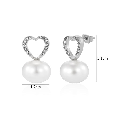 Oorstekers hart parel strass