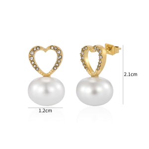 Oorstekers hart parel strass goud