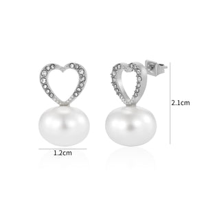 Oorstekers hart parel strass zilver