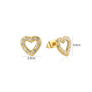 Oorstekers open hart met steentjes goud
