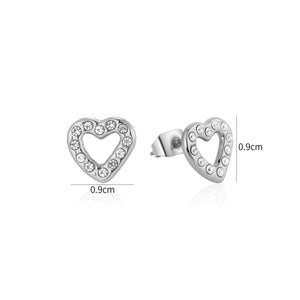 Oorstekers open hart met steentjes zilver