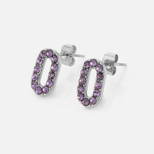 Oorstekers ovaal met paarse steentjes zilver