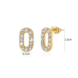 Oorstekers ovaal met witte steentjes goud