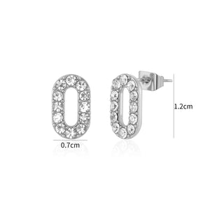 Oorstekers ovaal met witte steentjes zilver