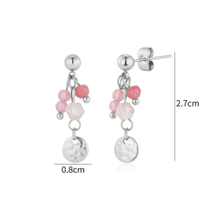 Oorstekers roze gekleurde kralen zilver