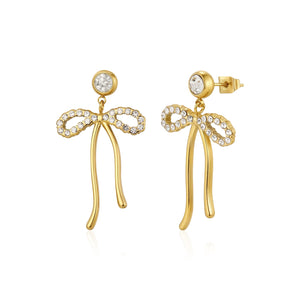 Oorstekers strik met steentjes goud