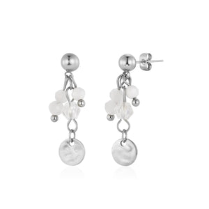 Oorstekers wit gekleurde kralen zilver