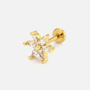 Piercing zirkonia bloem - Goud
