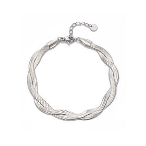 Platte gedraaide armband zilver